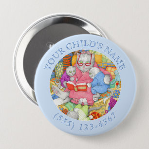 Macaron Rond 10 Cm Bouton ID enfant STORY - Bleu