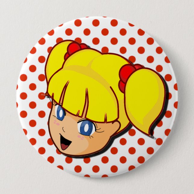 Macaron Rond 10 Cm Bouton jaune de fille de Manga (Devant)