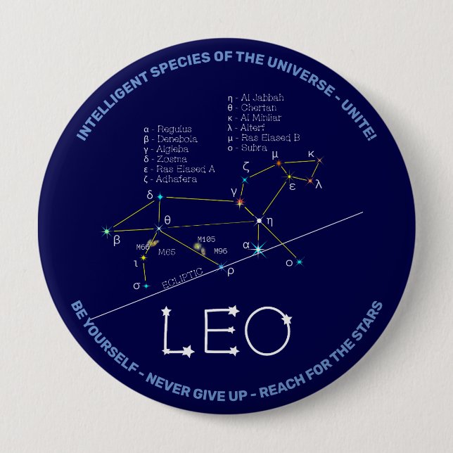 Macaron Rond 10 Cm Bouton Leo Constellation Zodiac (Devant)
