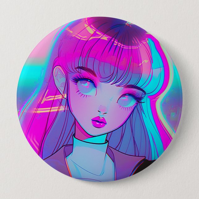 Macaron Rond 10 Cm Bouton mignon Neon Anime Girl (Devant)