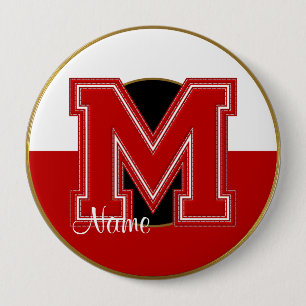 Macaron Rond 10 Cm Bouton monogramme de l'école, Lettre rouge-blanche