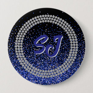 Macaron Rond 10 Cm Bouton Monogramme Royale Glitz Rhinestone