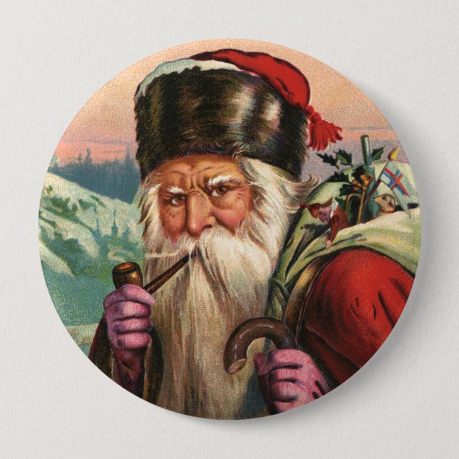 Macaron Rond 10 Cm Bouton Père Noël alpin (Devant)