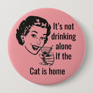 Macaron Rond 10 Cm Bouton Retro Drink Alone Chat Lady