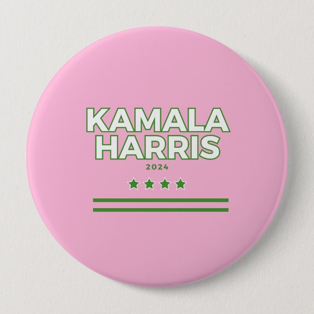 Macaron Rond 10 Cm Bouton rose et vert Kamala Harris (Devant)