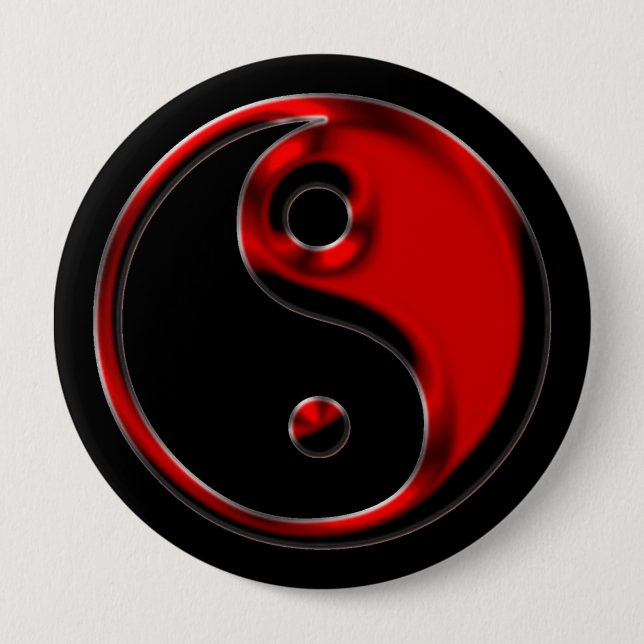 Macaron Rond 10 Cm Bouton rouge et noir de Yin Yang (Devant)