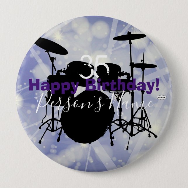 Macaron Rond 10 Cm Bouton Thème d'anniversaire du batteur HAMbWG (Devant)