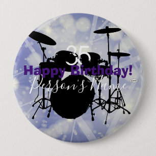 Macaron Rond 10 Cm Bouton Thème d'anniversaire du batteur HAMbWG