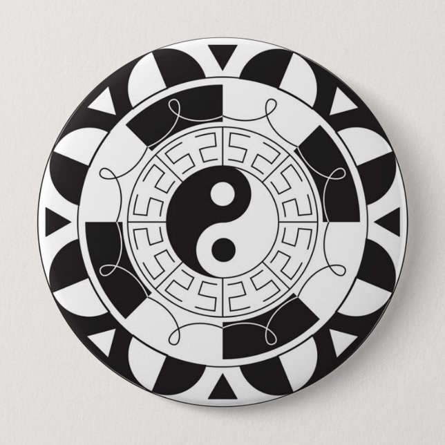 Macaron Rond 10 Cm Bouton Yin Yang Mandala (Devant)