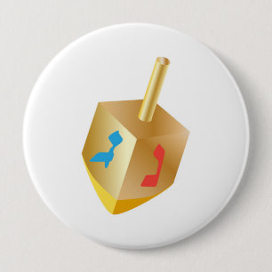 Macaron Rond 10 Cm Boutonnez l'or Dreidel en bois de festival de