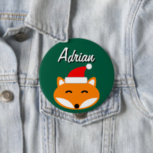 Macaron Rond 10 Cm Boutons de fête de Noël joyeux avec un renard Sant