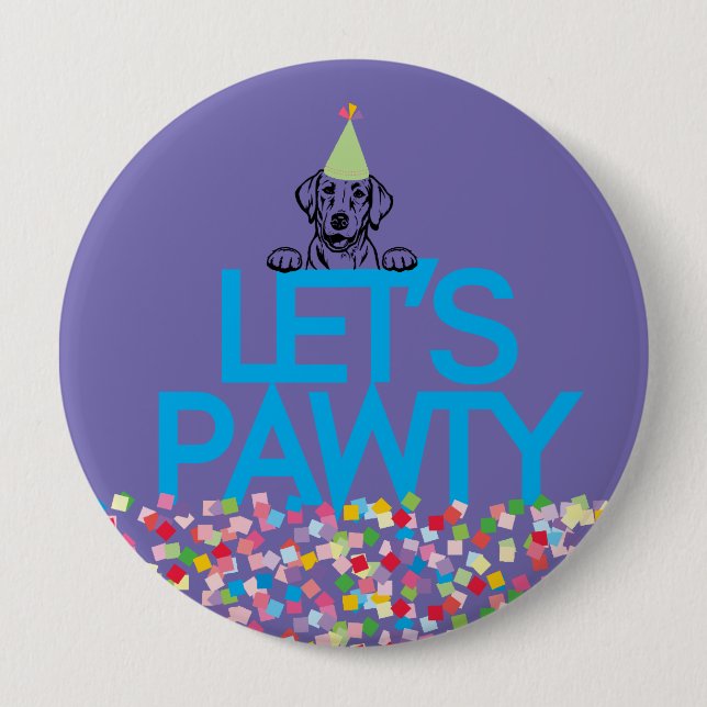 Macaron Rond 10 Cm Boutons du Labrador Party "Let’s PAWTY" (Devant)