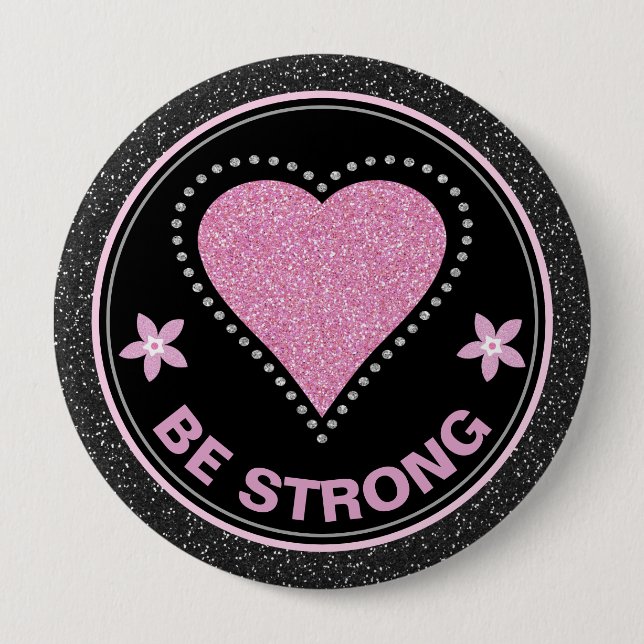 Macaron Rond 10 Cm Breast Cancer Awareness Heart Be Strong (Devant)