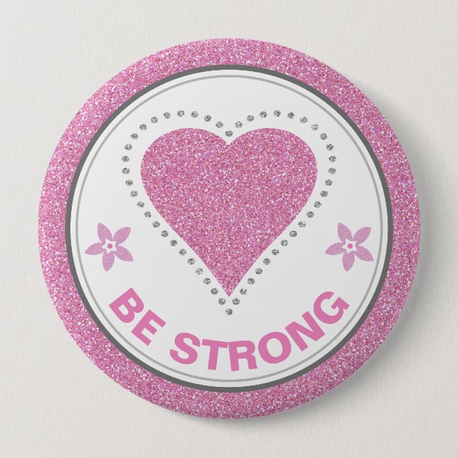 Macaron Rond 10 Cm Breast Cancer Awareness Heart Be Strong (Devant)