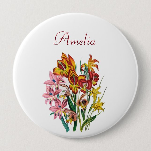 Macaron Rond 10 Cm Broche Gladioli personnalisée (Devant)