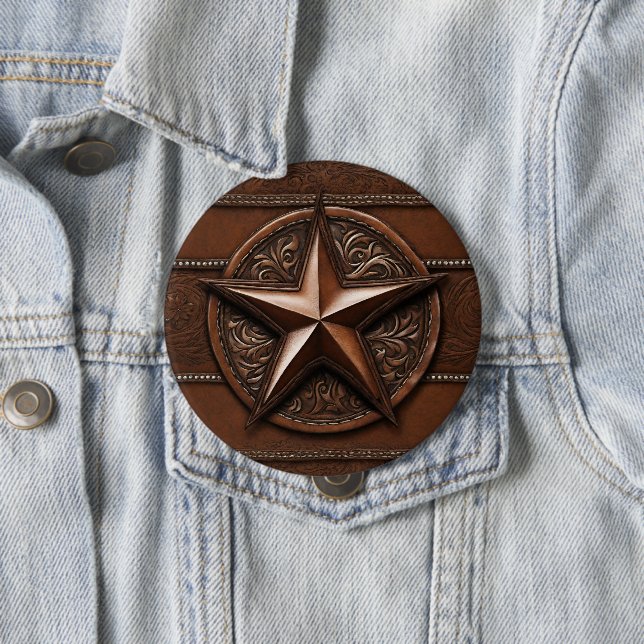 Macaron Rond 10 Cm Brown Cowboy Rustique Western Country Texas Star (En situation)
