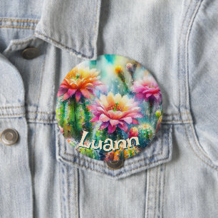 Macaron Rond 10 Cm Cactus Succulent Fleurissant Personnalisé Aquarell