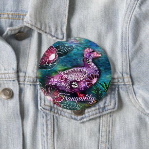 Macaron Rond 10 Cm Canard Floral Fantaisiste Violet Turquoise Personn