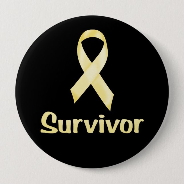 Macaron Rond 10 Cm Cancer Survivant Jaune (Devant)