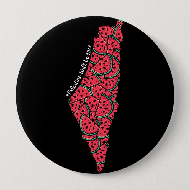 Macaron Rond 10 Cm Carte de Palestine remplie de pastèques | Palestin (Devant)