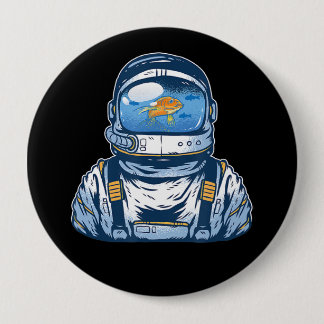Macaron Rond 10 Cm Casque de pêche de l'astronaute Goldfish Spaceman