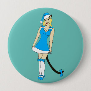 Macaron Rond 10 Cm Catgirl de Noël bleu