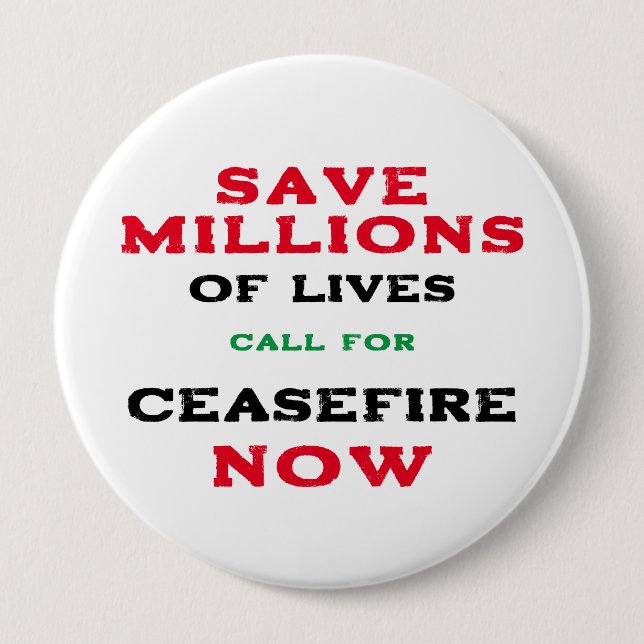 MACARON ROND 10 CM CESSEZ-LE-FEU MAINTENANT GÉNOCIDE DE FIN DE PALEST (Devant)