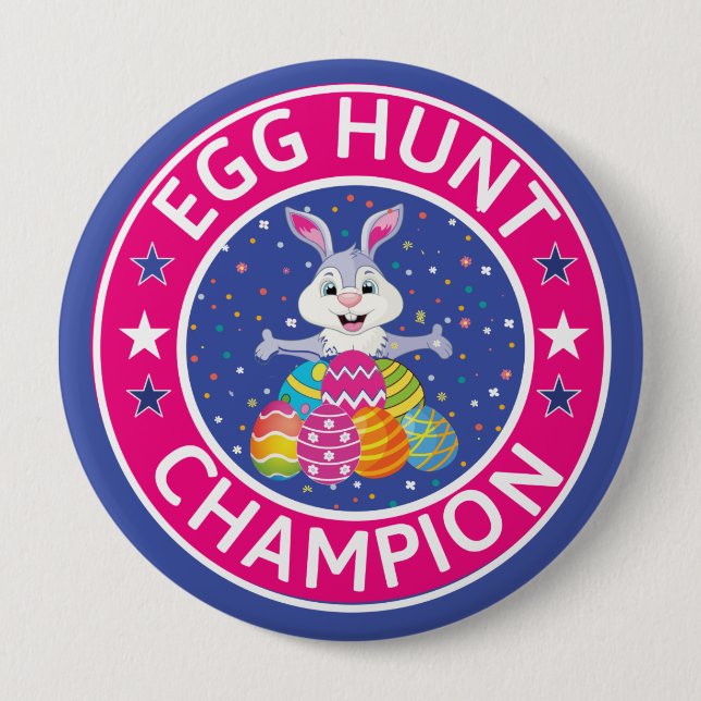 Macaron Rond 10 Cm Champion de chasse aux oeufs de Pâques (Devant)