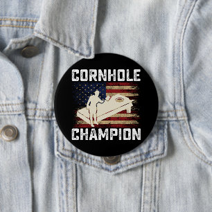 Macaron Rond 10 Cm Champion de Cornhole Drapeau Américain USA 4 Juill