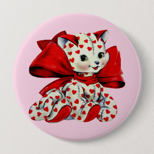 Macaron Rond 10 Cm Chat chaton blanc avec le coeur Vintage Valentines