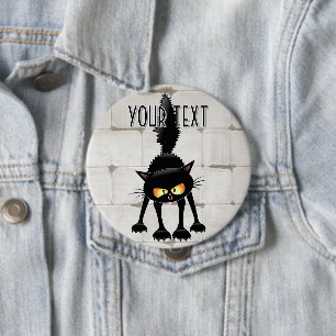 Macaron Rond 10 Cm Chat noir de dessin animé drôle et féroce 