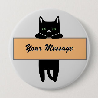 Macaron Rond 10 Cm Chat tenant un panneau avec votre message Bouton B