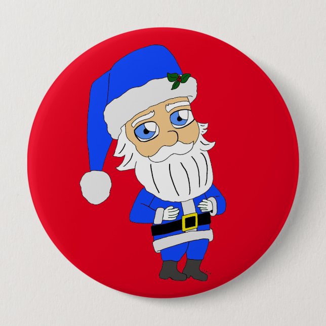 Macaron Rond 10 Cm Chibi Blue Suit Père Noël (Devant)