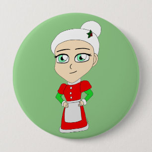 Macaron Rond 10 Cm chibi mrs claus, bouton