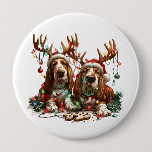 Macaron Rond 10 Cm Chiens Basset Hound de Noël