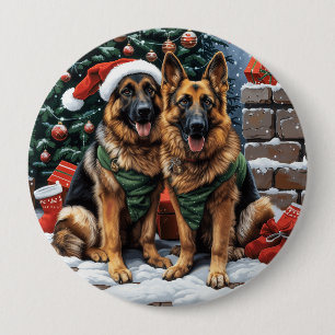 Macaron Rond 10 Cm Chiens bergers allemands de Noël