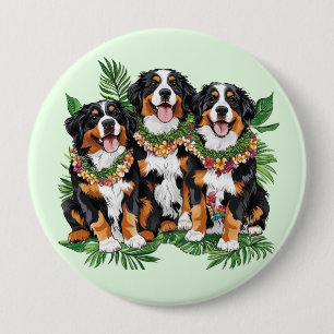 Macaron Rond 10 Cm Chiens de montagne bernois hawaïens Lei de fleurs