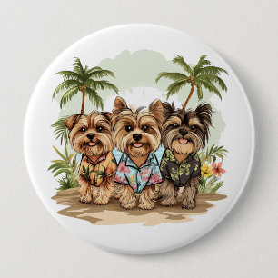 Macaron Rond 10 Cm Chiens de Yorkshire Terrier Chemises hawaïennes
