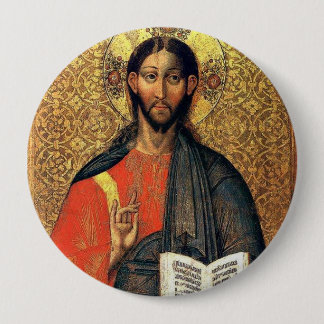 Macaron Rond 10 Cm Christ Pantocrator Icône Orthodoxe 16ème Siècle 