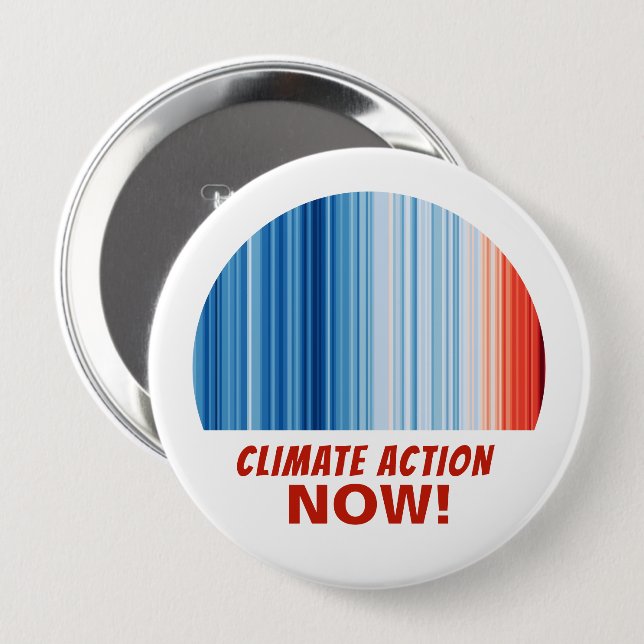 Macaron Rond 10 Cm Climate Action Now ! Global Warming Stripes (Devant & derrière)