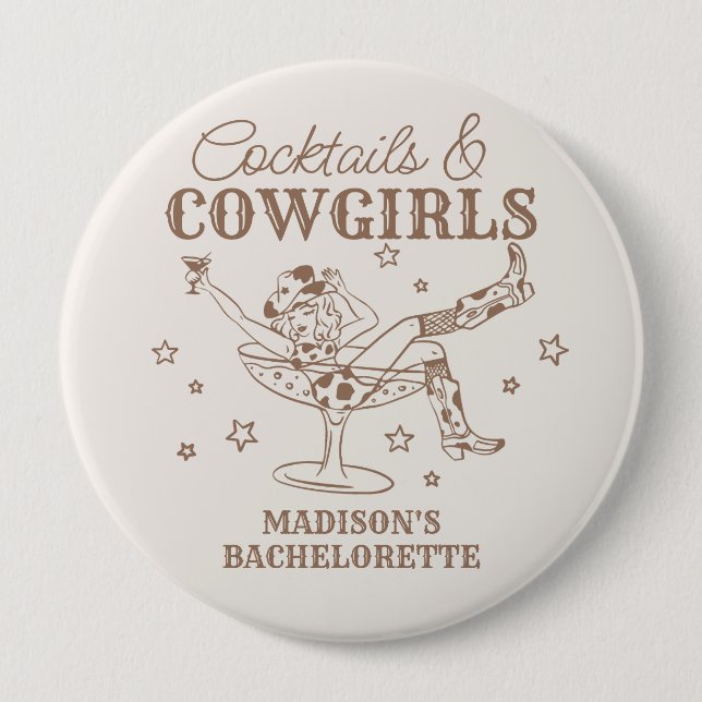 Macaron Rond 10 Cm Cocktails beiges et Cowgirls Bachelorette Faveurs (Devant)