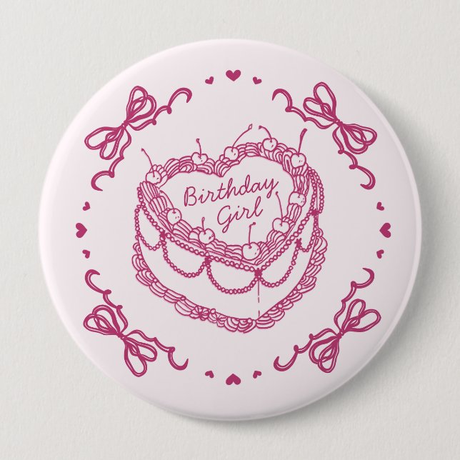 Macaron Rond 10 Cm Coeur rose rétro Coquette gâteau cerise Gir d'anni (Devant)
