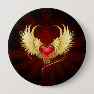 Macaron Rond 10 Cm Coeur rouge avec ailes d'or