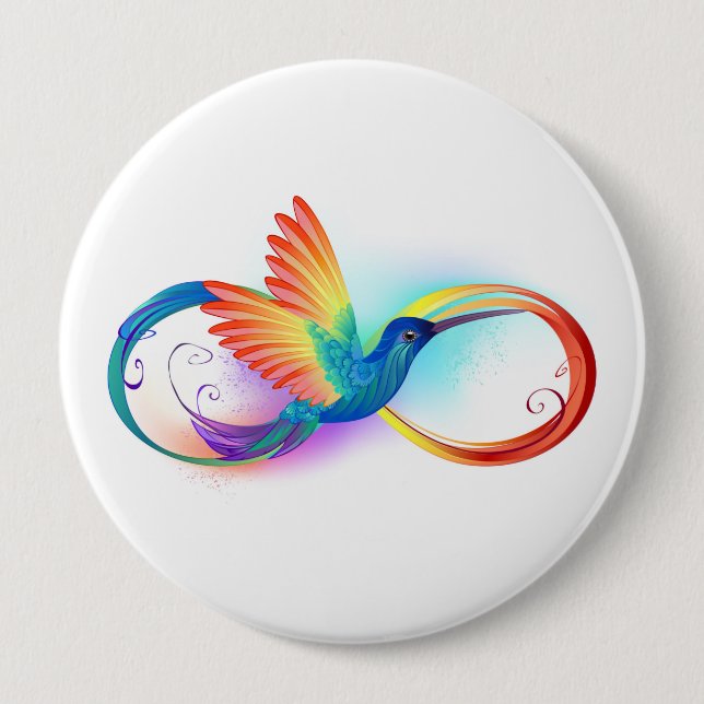 Macaron Rond 10 Cm Colibri arc-en-ciel avec symbole Infinity (Devant)