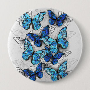 Macaron Rond 10 Cm Composition des White and Blue Butterflies