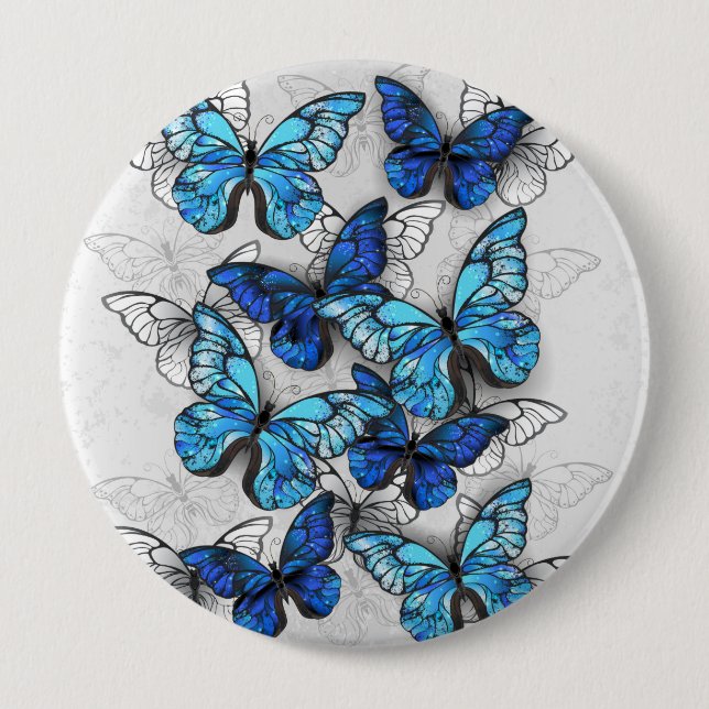 Macaron Rond 10 Cm Composition des White and Blue Butterflies (Devant)
