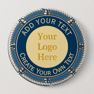 Macaron Rond 10 Cm Corde nautique bleue et or de logo d'entreprise pe