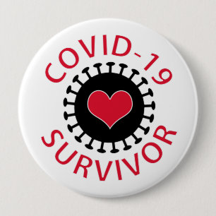 Macaron Rond 10 Cm Coronavirus du Coeur Rouge - 19 Survivant