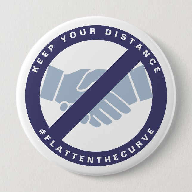 Macaron Rond 10 Cm Coronavirus No Handshake #FLATTENTHECURVE Blue (Devant)