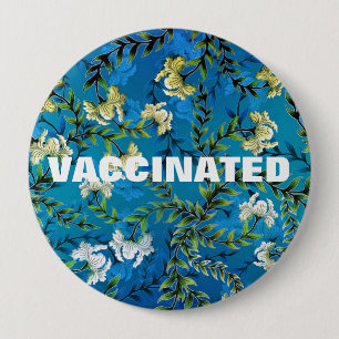 Macaron Rond 10 Cm Coronavirus vacciné Pandemic Blue Floral Branch